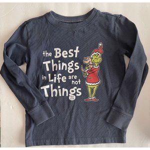 Life is Good T-Shirt Kids XS Blue Gray Grinch Graphic Best Things Long Sleeve